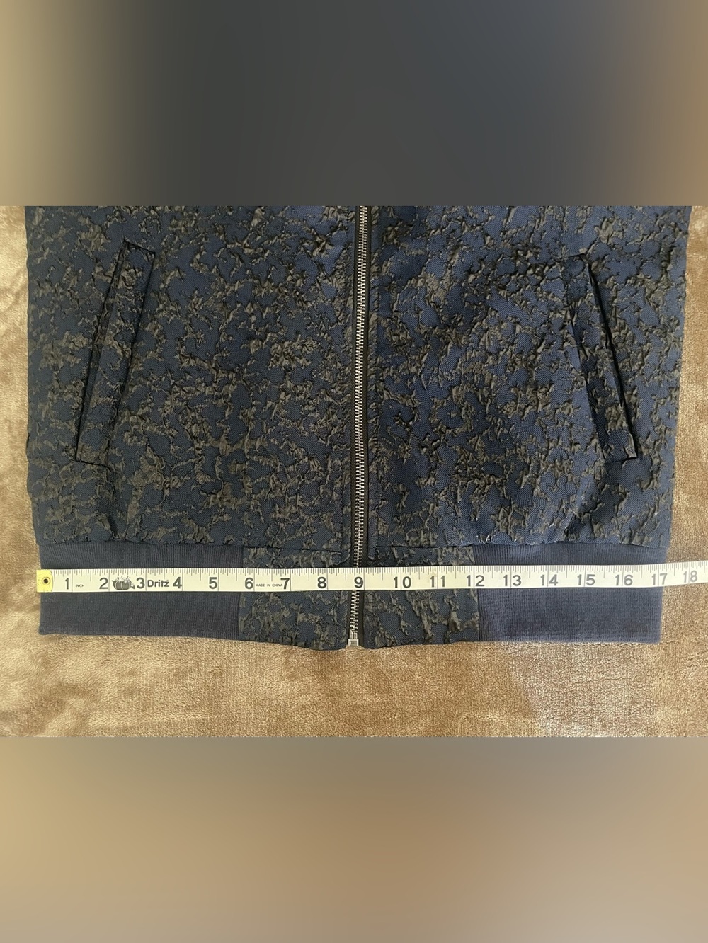 Valiant Navy Jacquard Bomber Jacket with Subtle Sheen - Picture 9 of 11